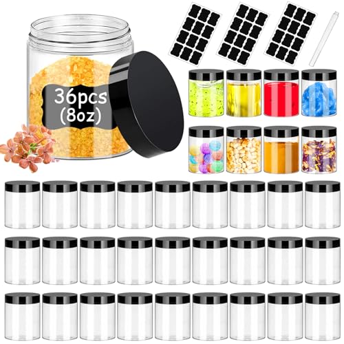 Plastic Jars With Lids 8Oz 36Pcs,Small Cosmetic Slime Containers Clear Travel Round Jars Empty Refillable Sample Containers Leak